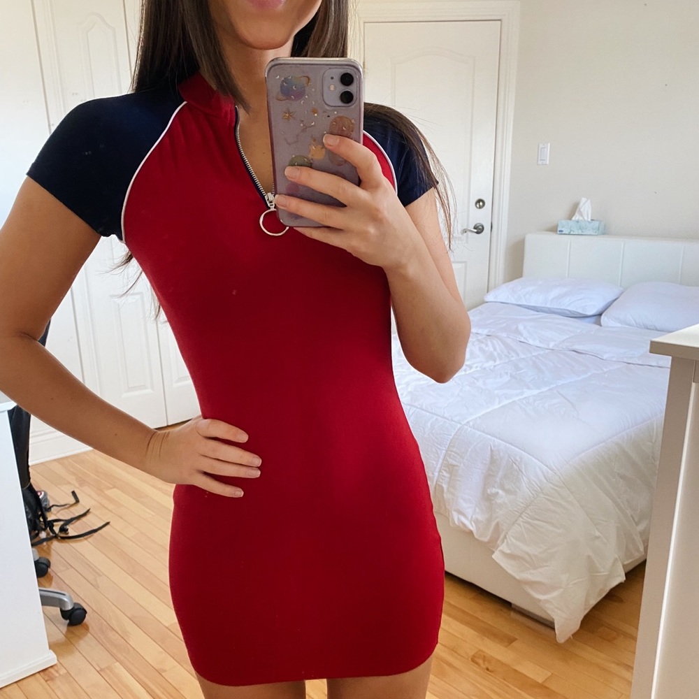 RED AND NAVY BLUE MINI DRESS XS